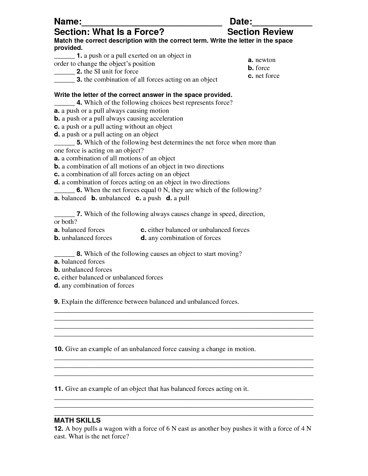 Friction And Gravity Worksheet Answers