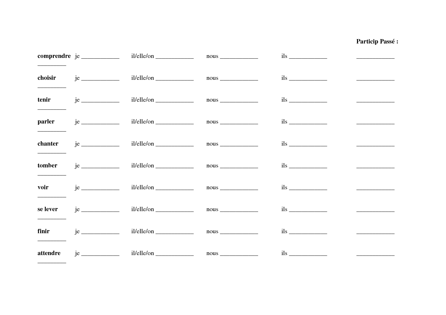 French Verb Test Worksheet