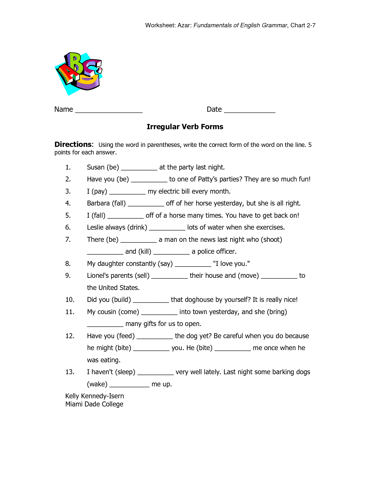 Verb Worksheets 3rd Graders