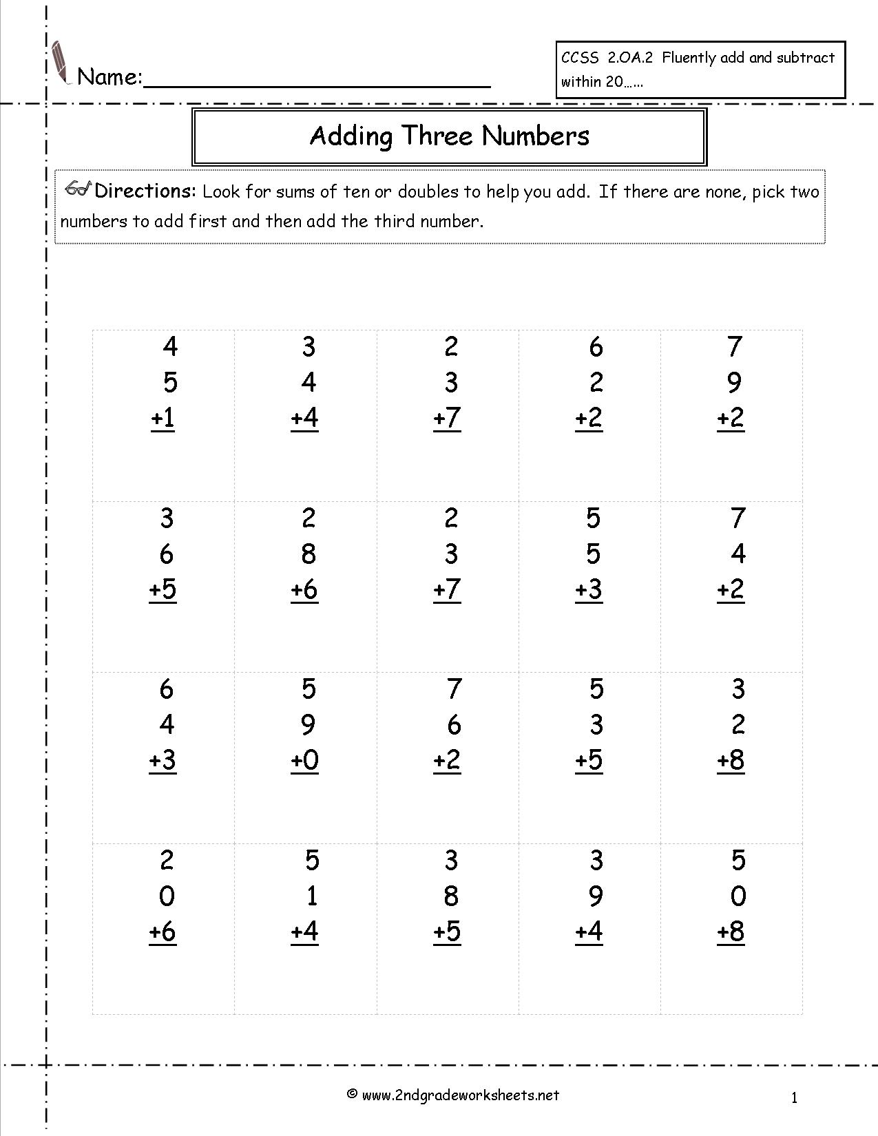 Math Addition and Subtraction Worksheets 2nd Grade