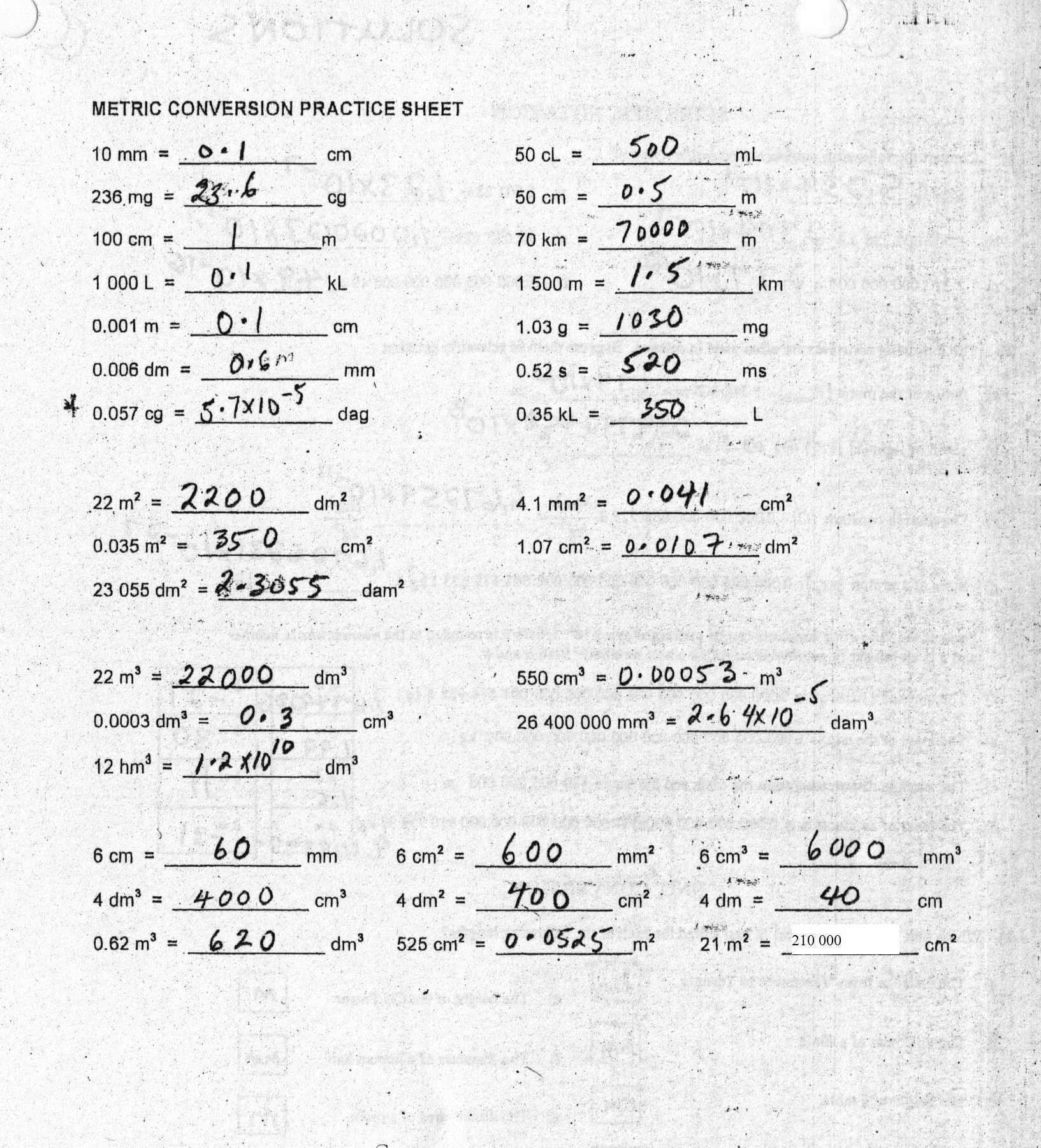 Measuring Units Worksheet Answer Key