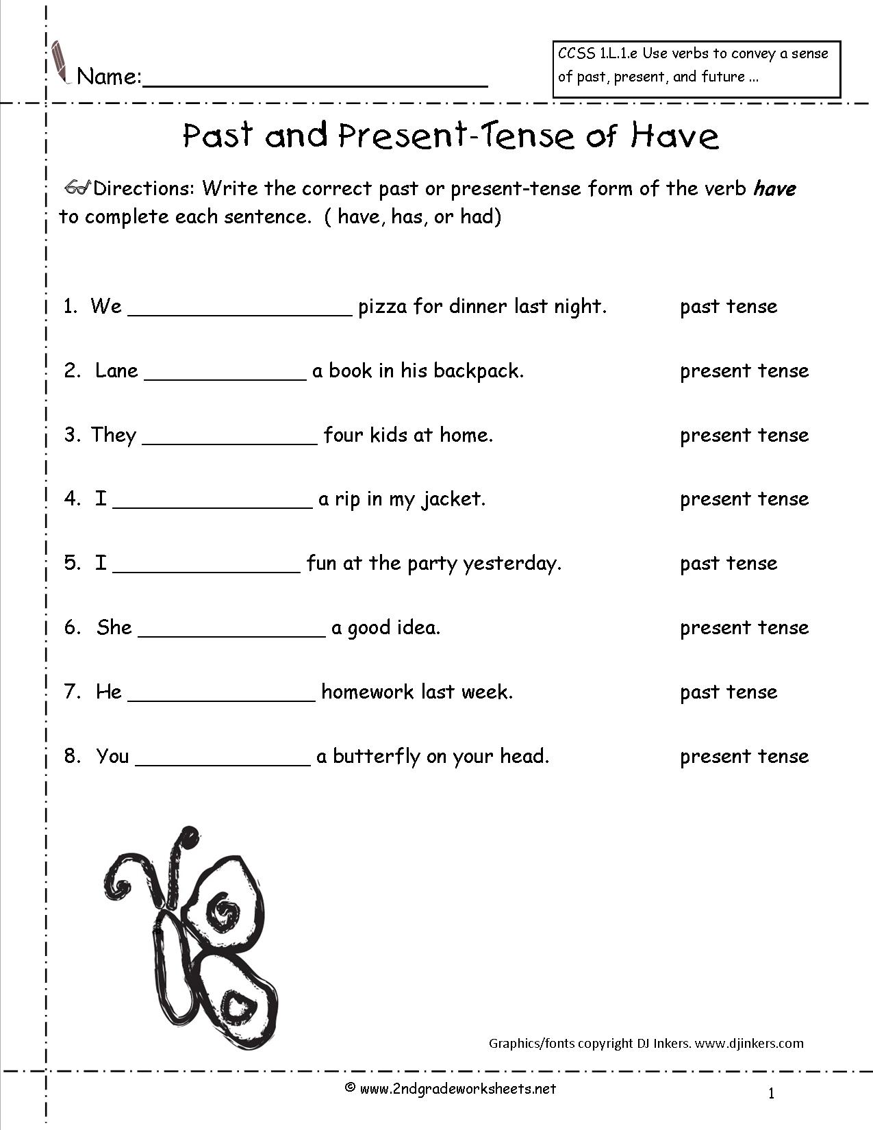 First Grade Past Tense Verbs Worksheets