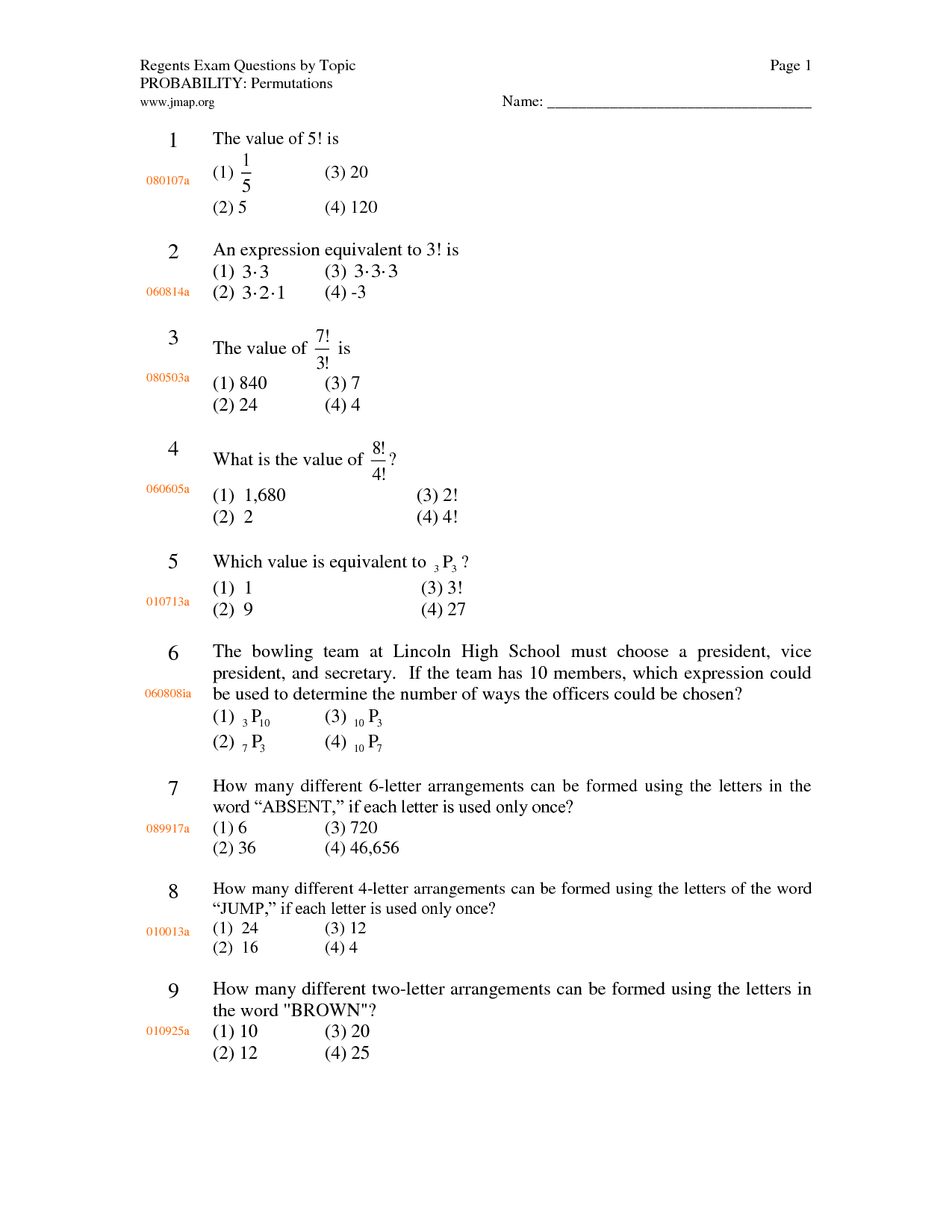 Combinations And Permutations Worksheet