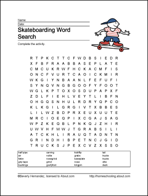 Skateboard Word Search Puzzles Printable