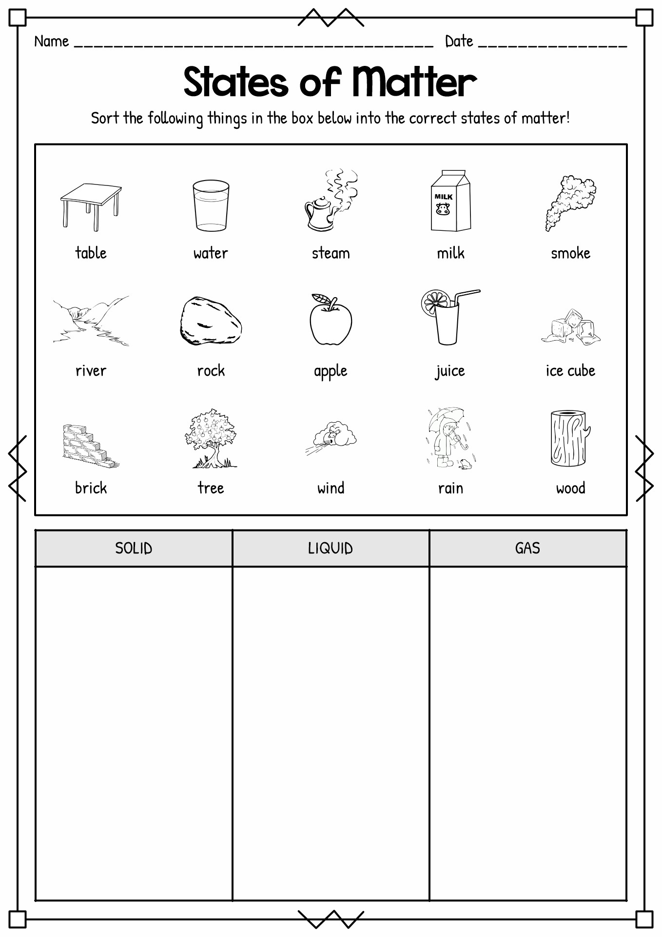 Solids Liquids And Gases Worksheet Coearth