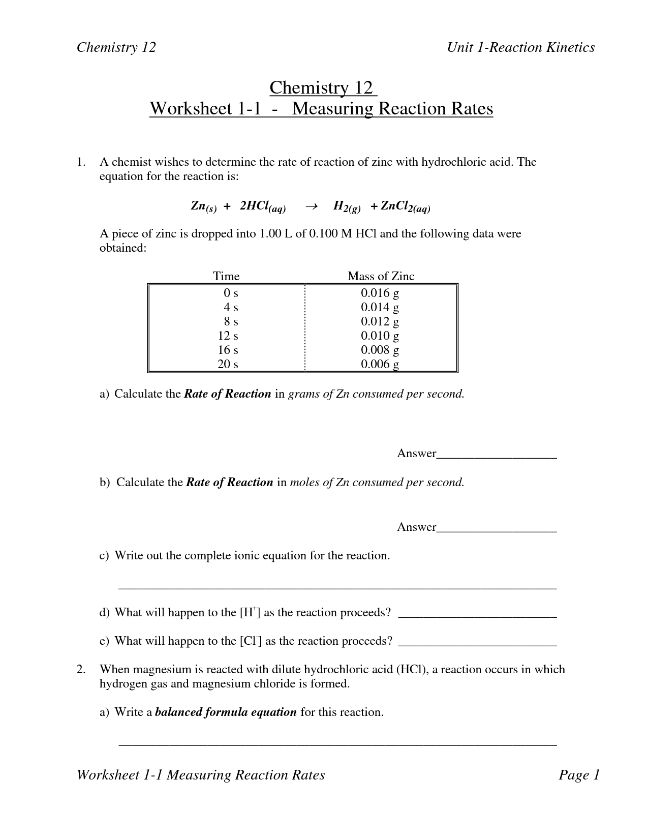 13 Best Images of Worksheet Reaction Rates Answer - Worksheet Measuring