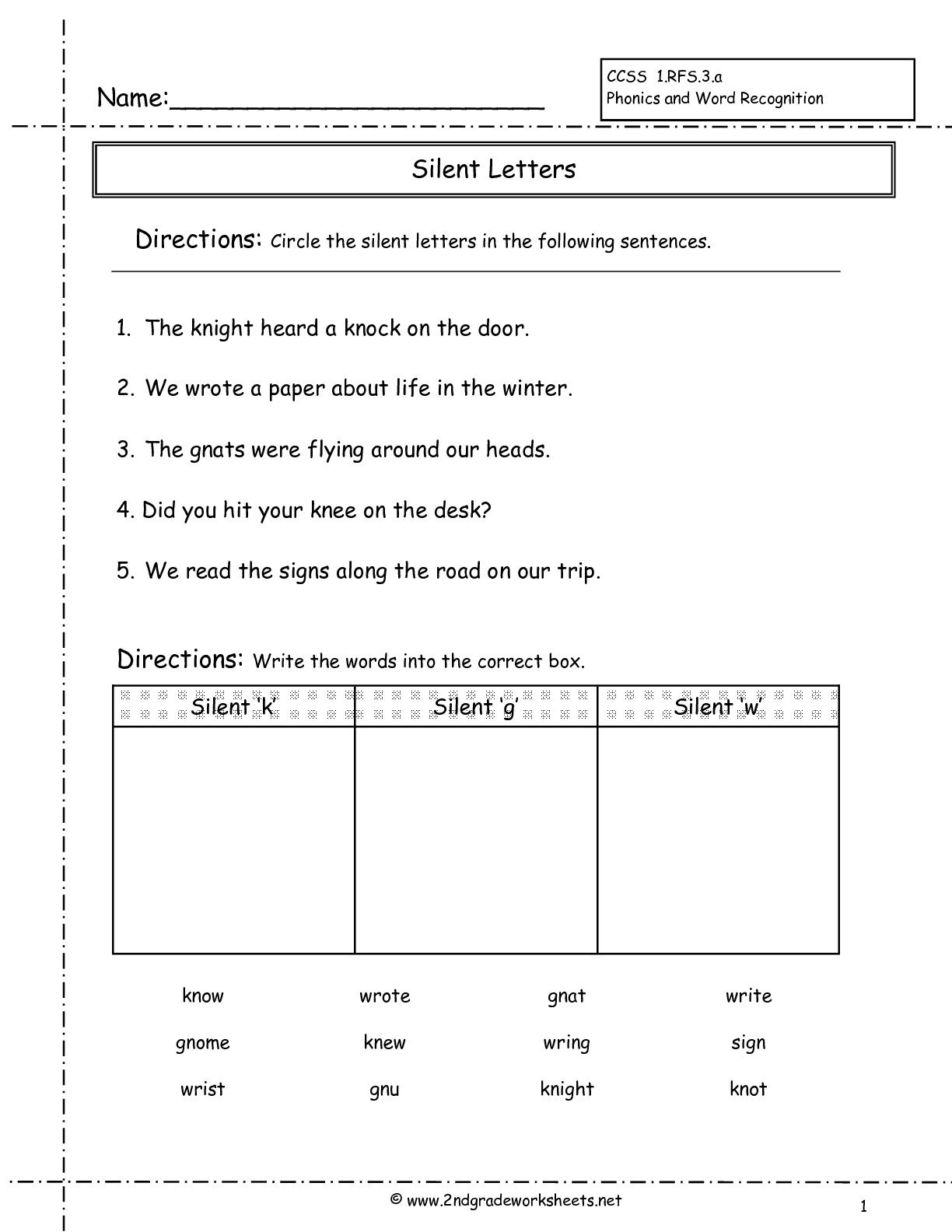 2nd Grade Worksheets Silent Letters