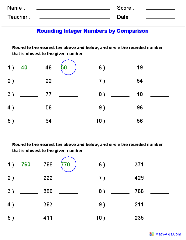 3rd Grade Rounding Numbers Worksheet