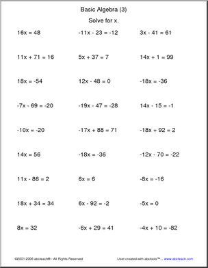 6th Grade Math Worksheets Algebra
