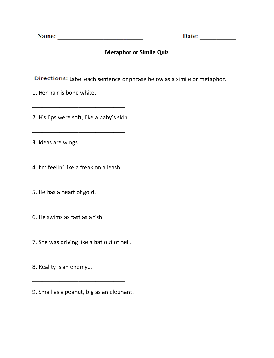 8 Best Images of Simile Metaphor Personification Worksheet - Poems with