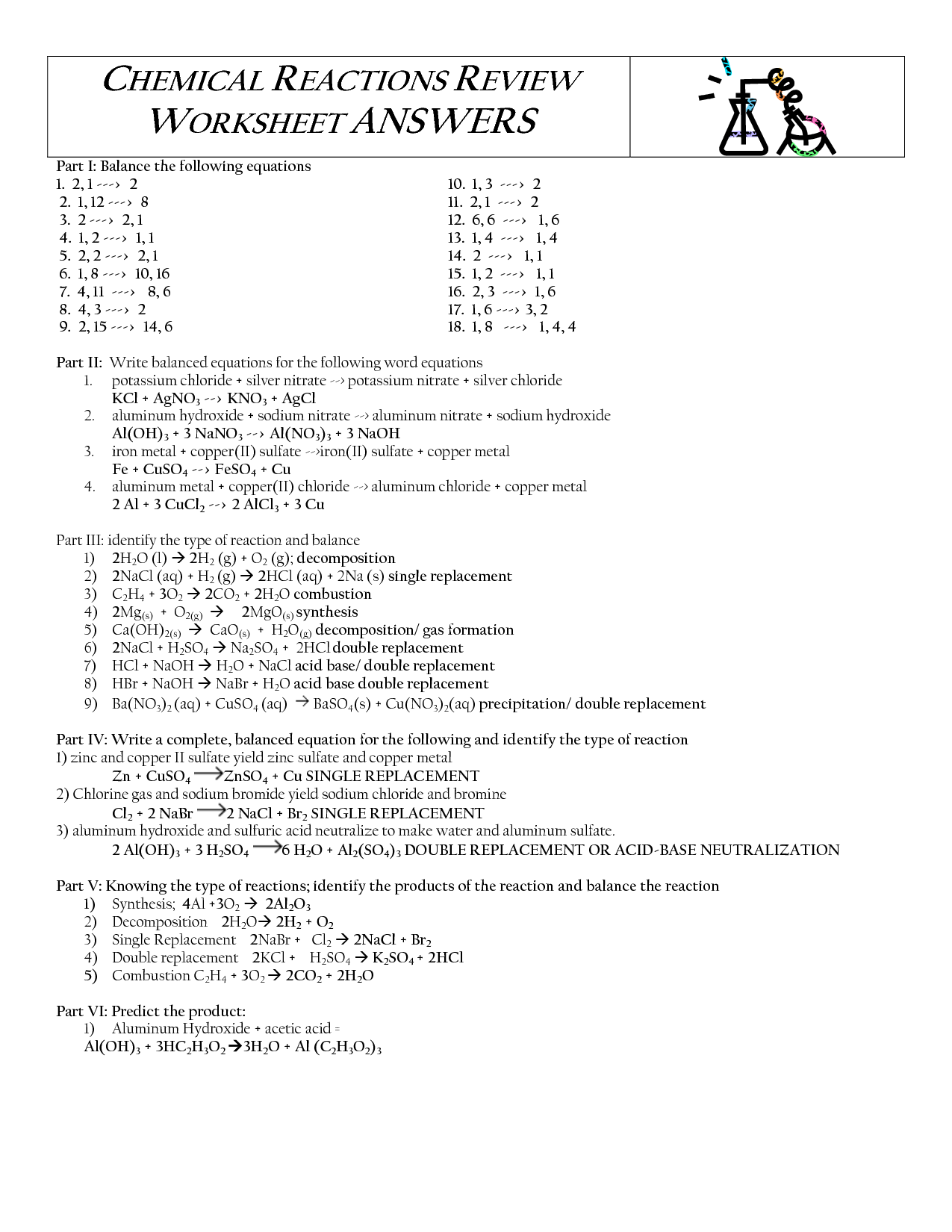 Double Replacement Reactions Worksheet Answer Key