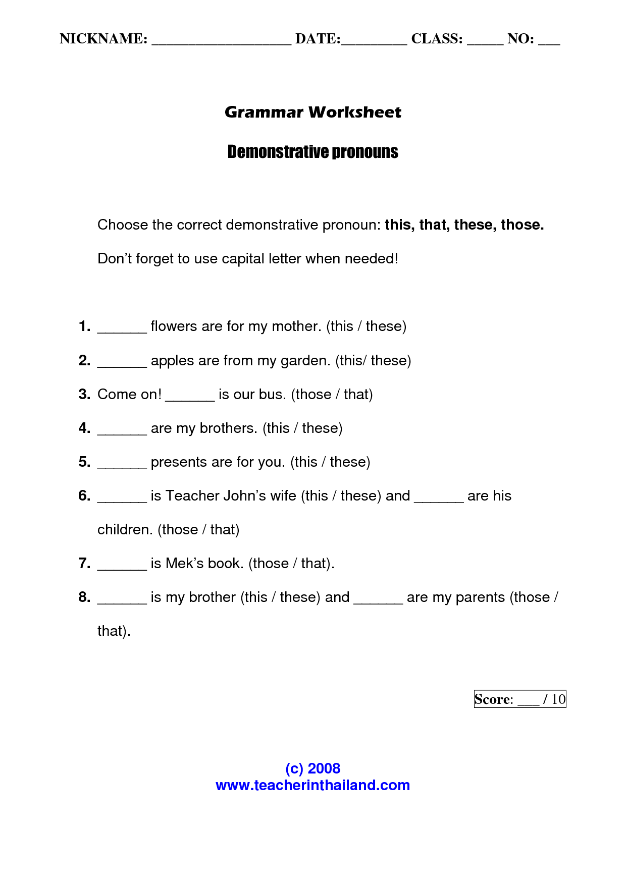 Demonstrative Pronouns Worksheet Spanish