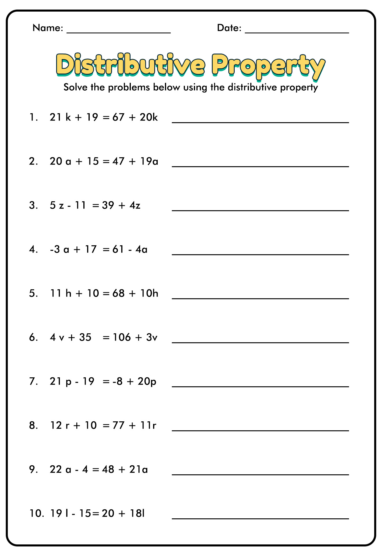Distributive Property Of Multiplication Worksheets 6th Grade The Distributive Property 