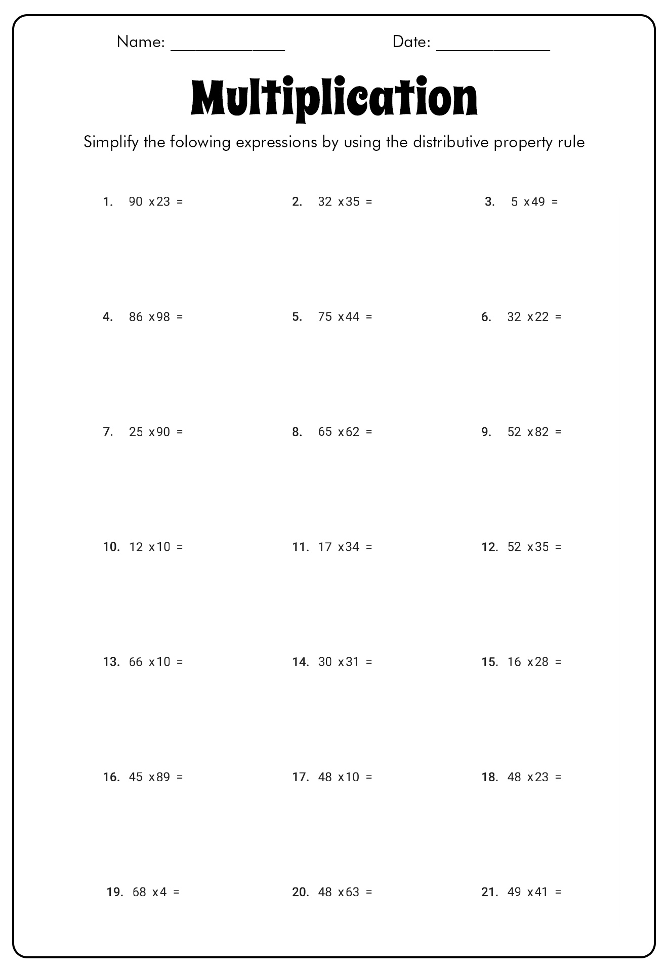 15 Best Images Of Distributive Property Worksheets Grade 7 Easy Distributive Property 