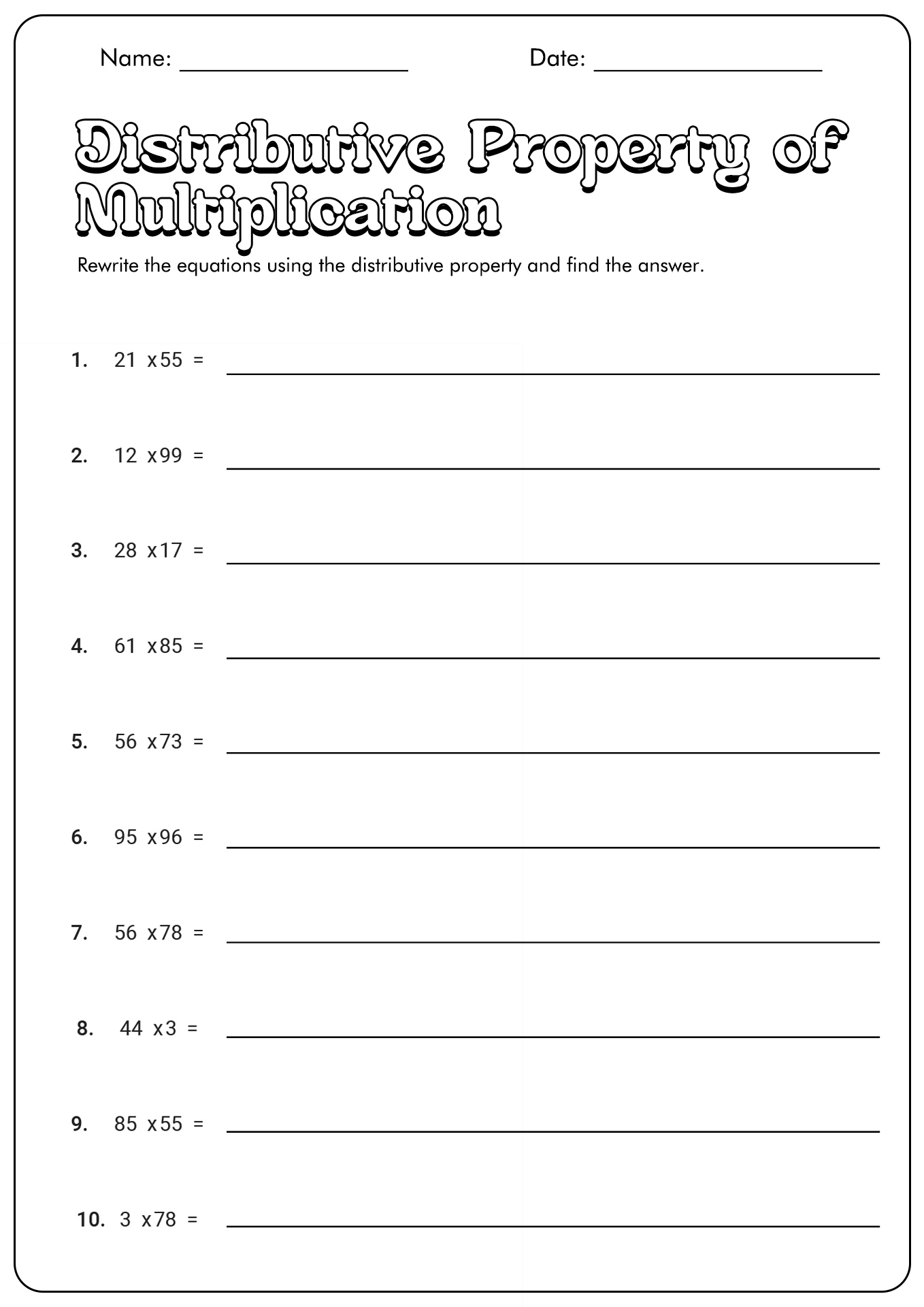 Distributive Property Equations Worksheet