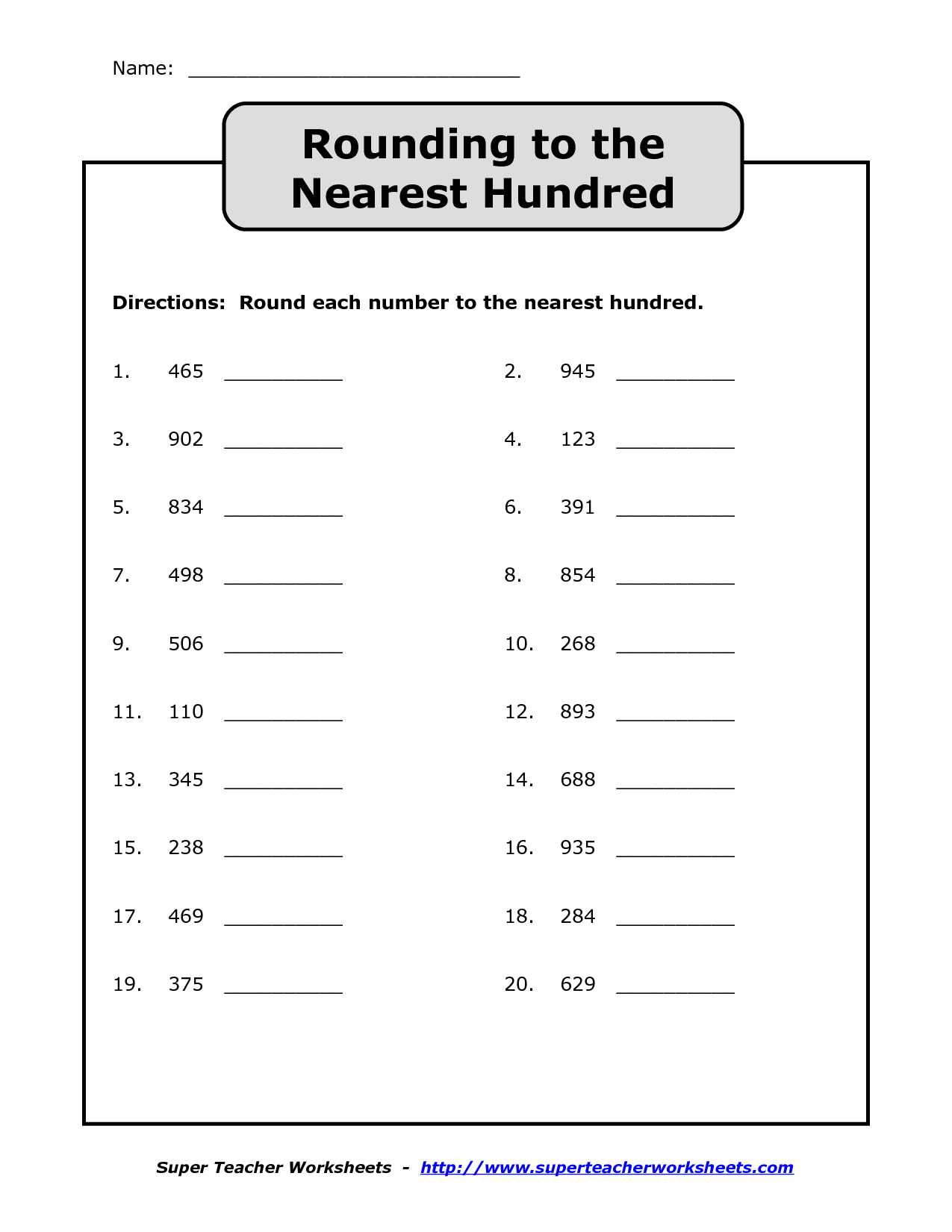 Rounding Numbers Worksheet