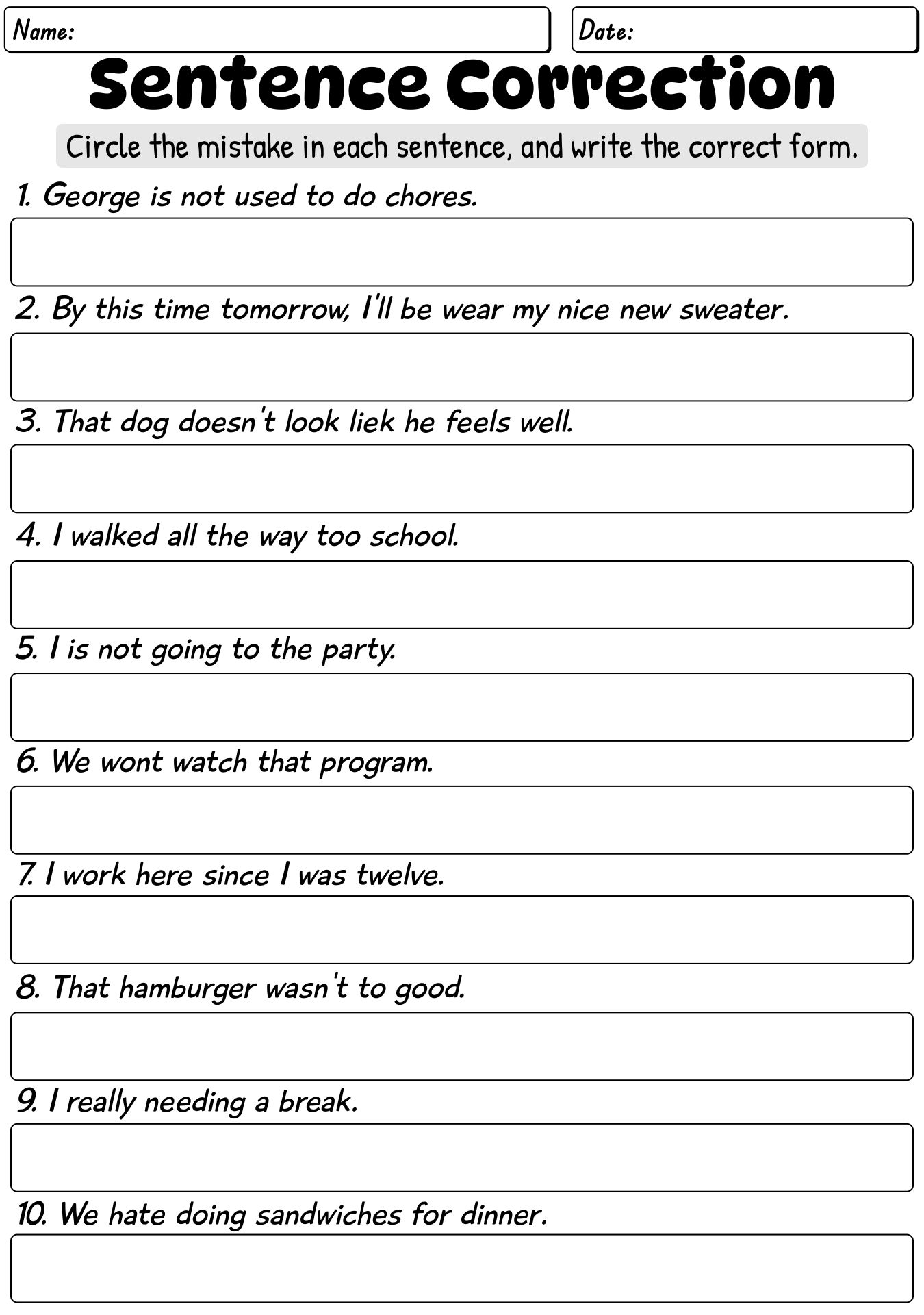 Correcting Sentences Worksheet 2nd Grade - sentences worksheets run on