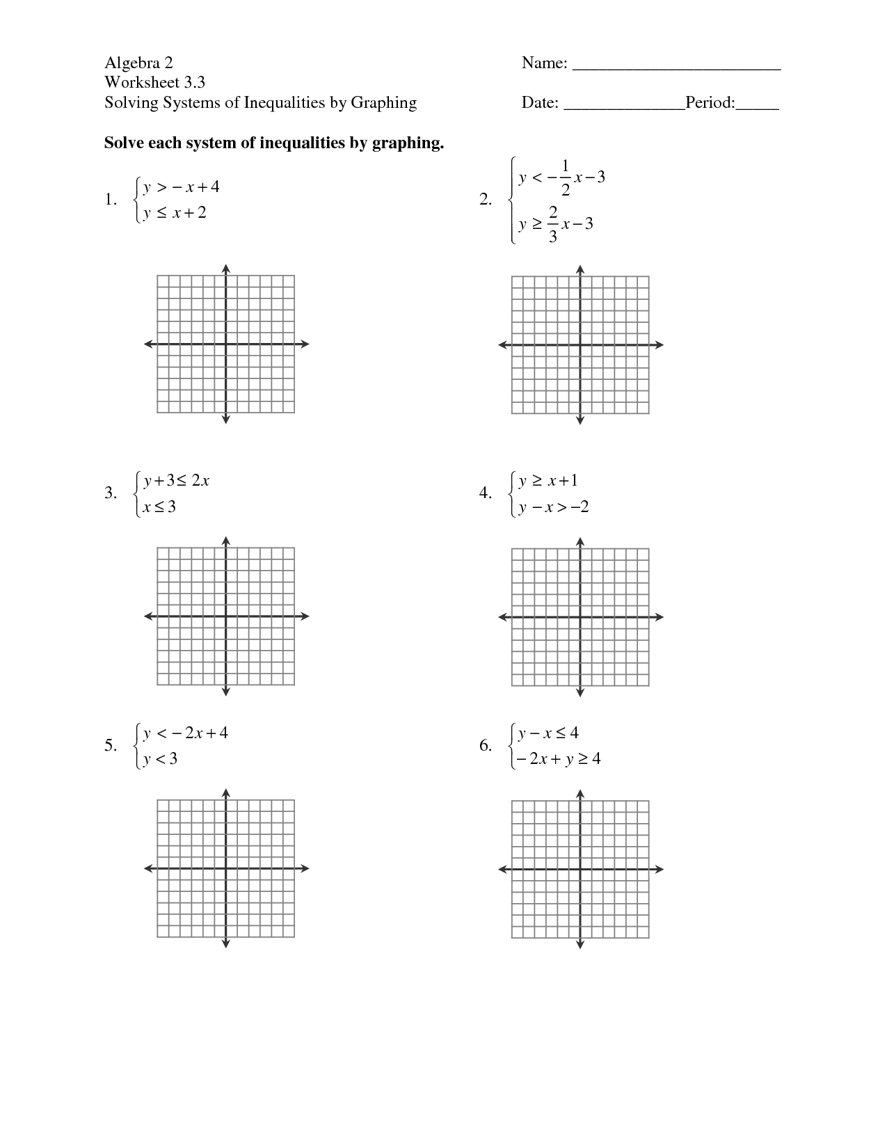Solving Systems of Inequalities by Graphing Worksheets