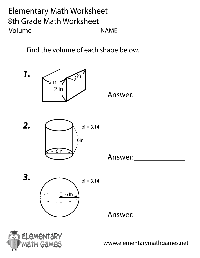 8th Grade Math Volume Worksheets