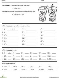 Square and Cube Roots Worksheet