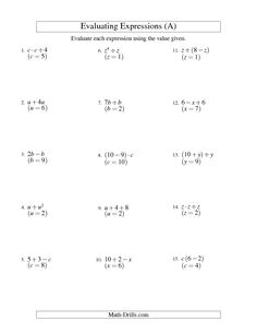 Variable Expressions Worksheets 6th Grade