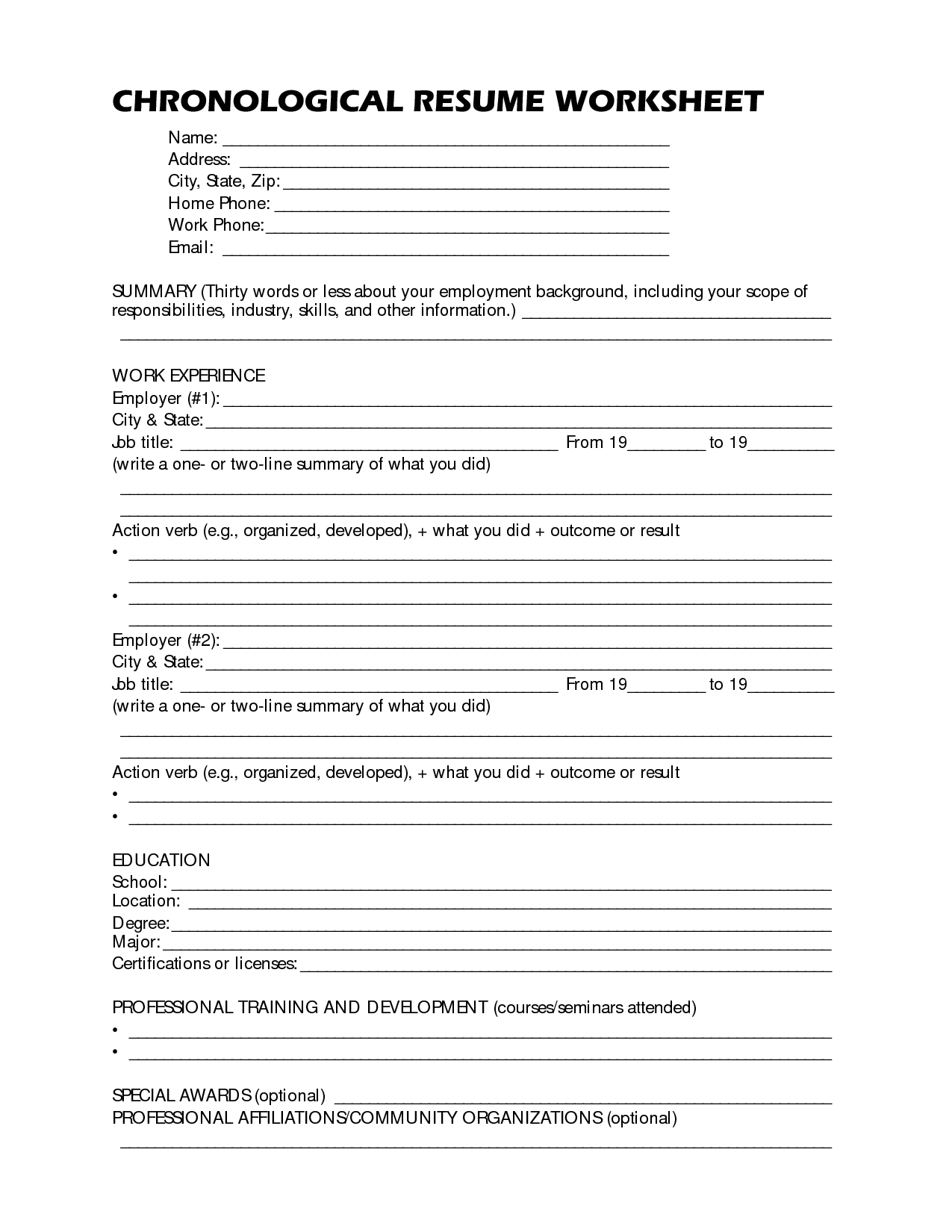 Job Skills Assessment Worksheet