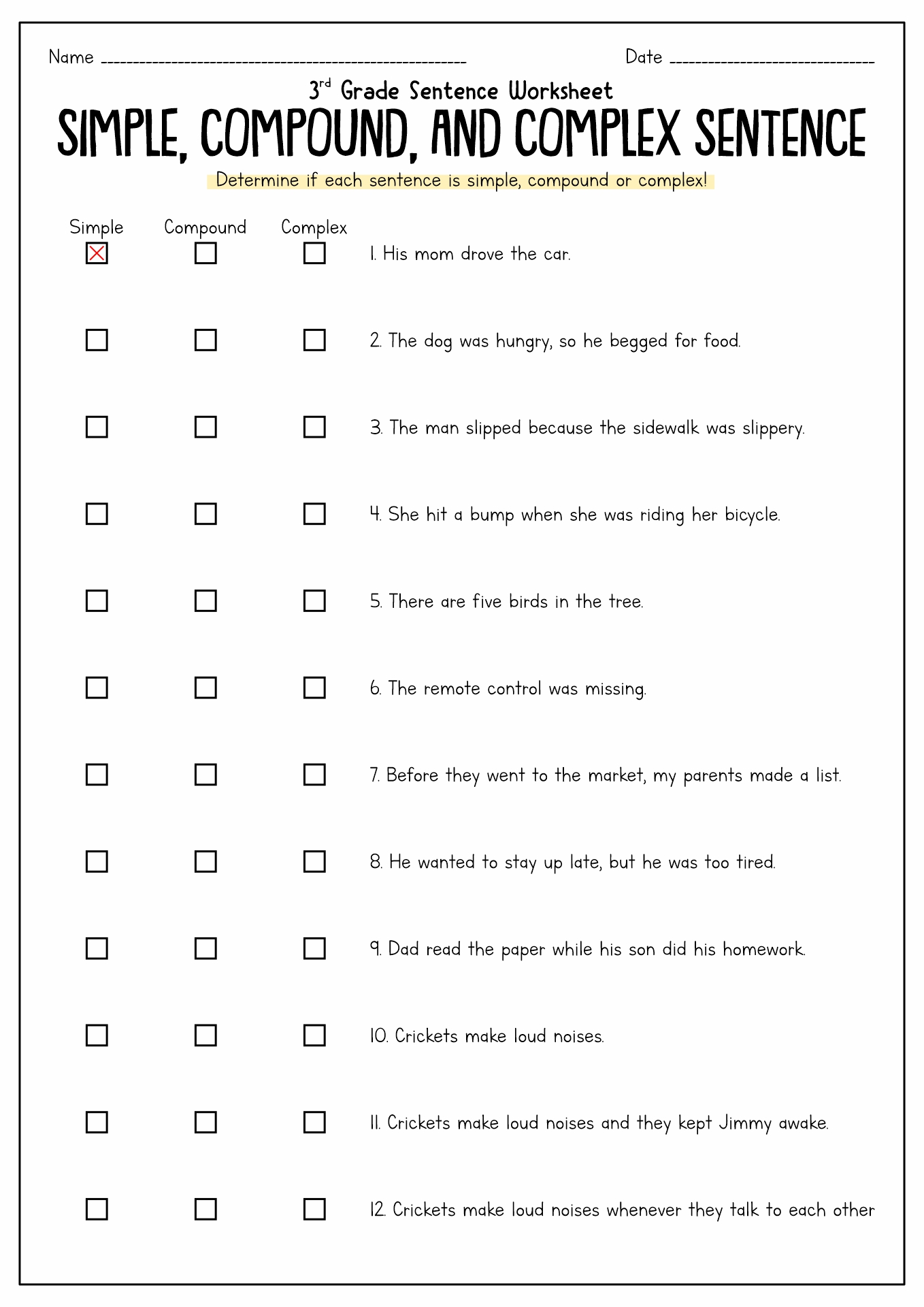 Simple Compound And Complex Sentences Worksheets Grade 5