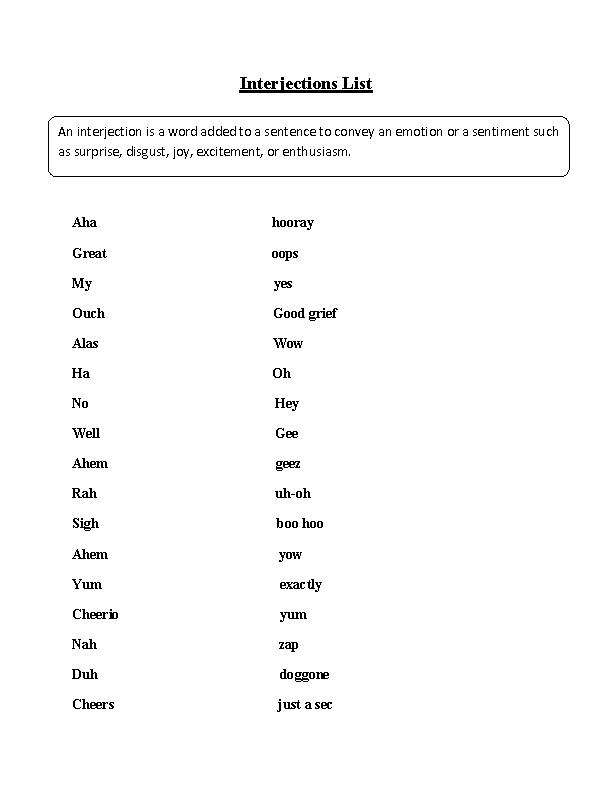 Conjunctions and Interjections List