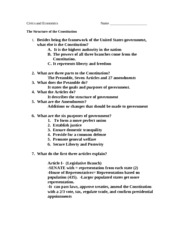 Constitution Worksheet Answer Key