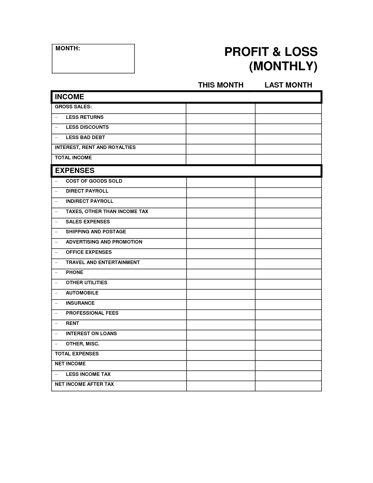 12 Best Images of Personal Profit And Loss Worksheet - Financial