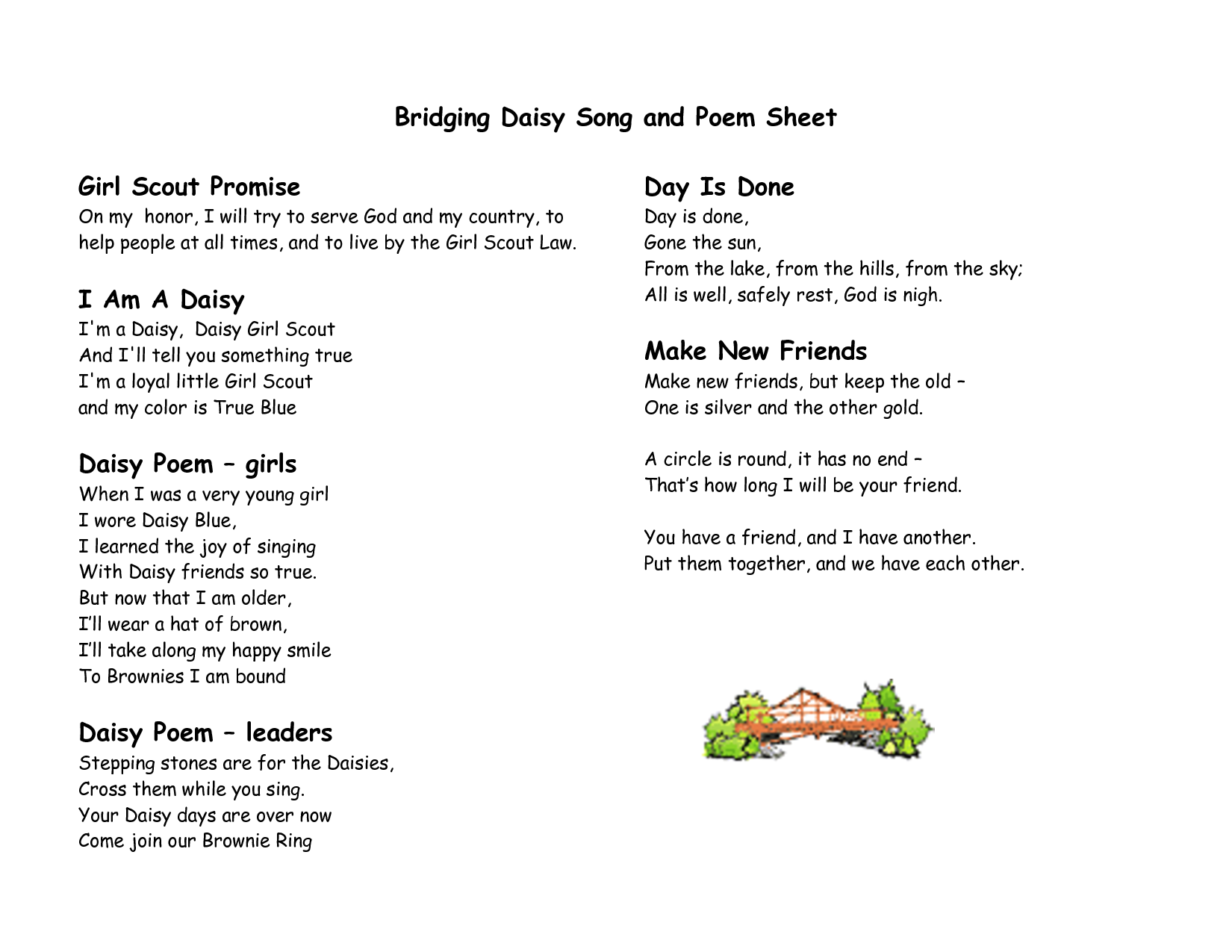 Girl Scout Daisy Bridging Poem