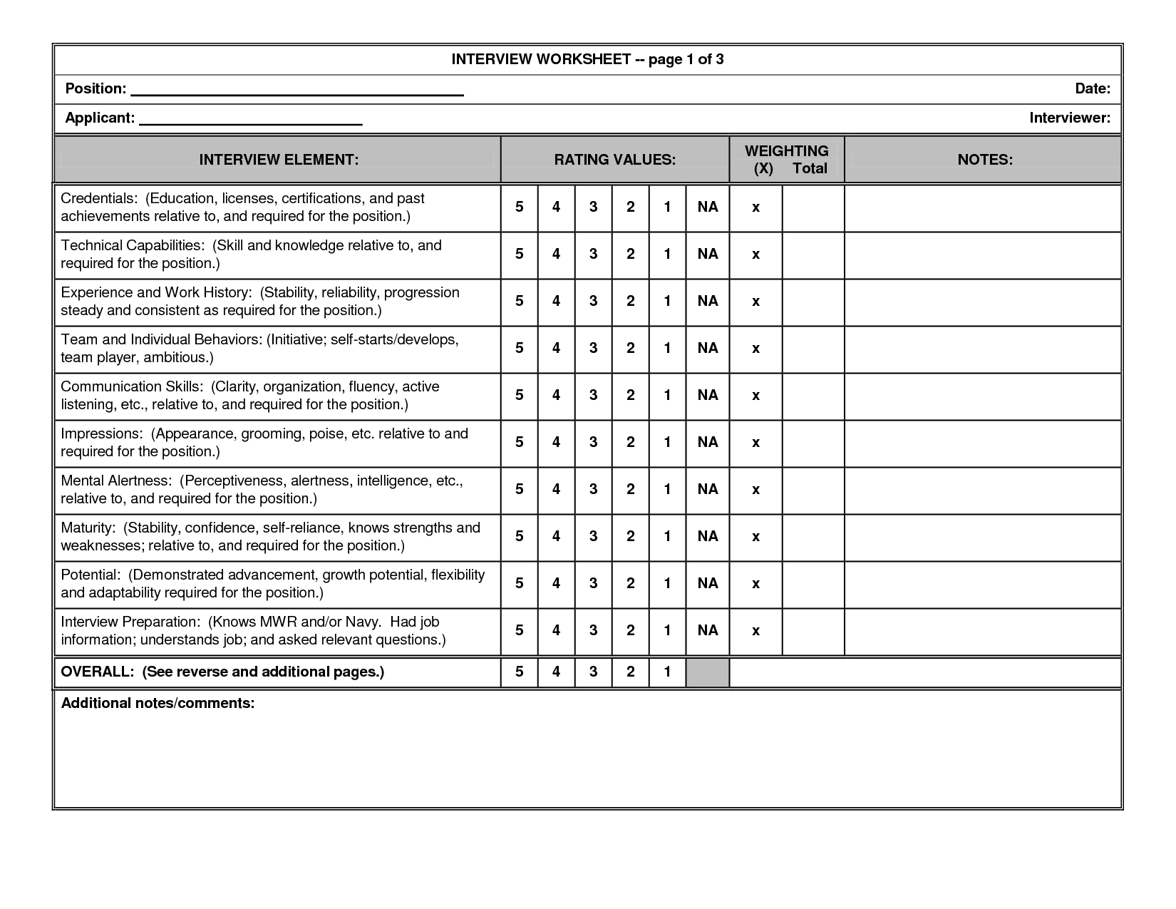 Job Skills Assessment Worksheet