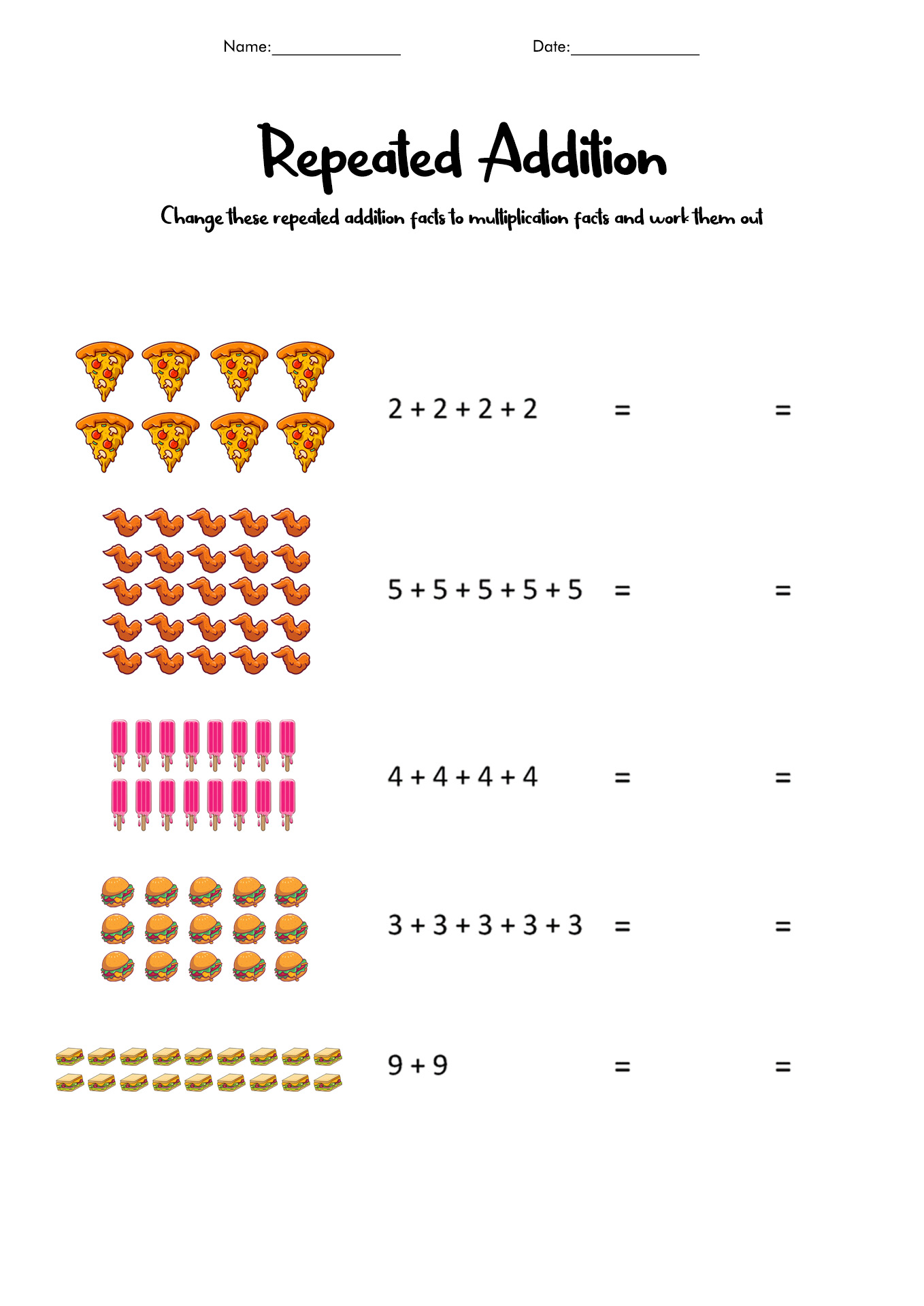 Multiplication As Repeated Addition Free Worksheets