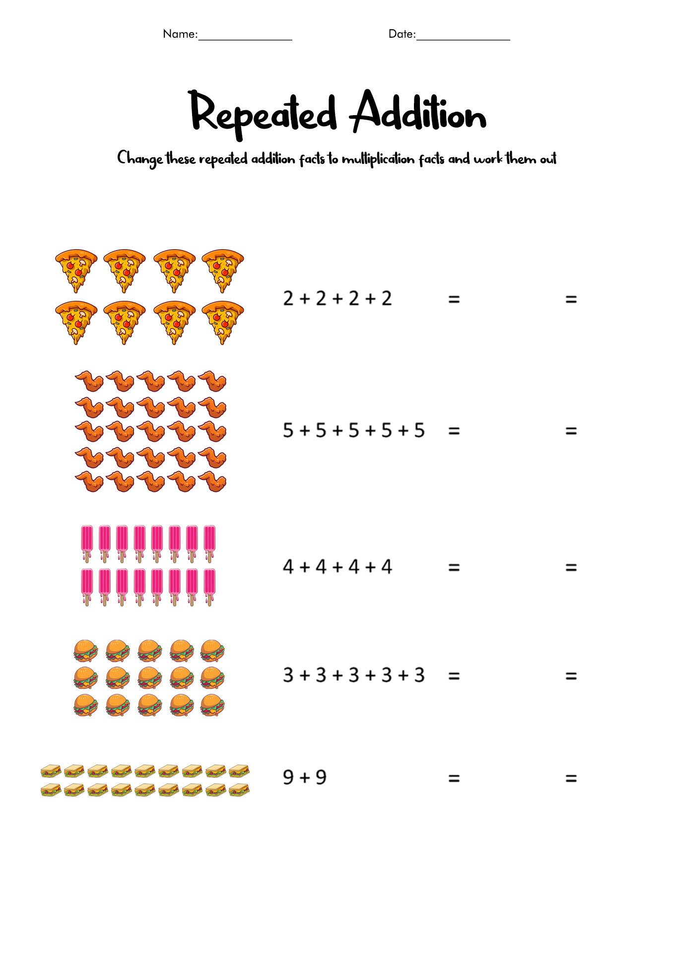 Multiplication As Repeated Addition Worksheets