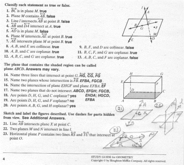 Points Lines and Planes Worksheet
