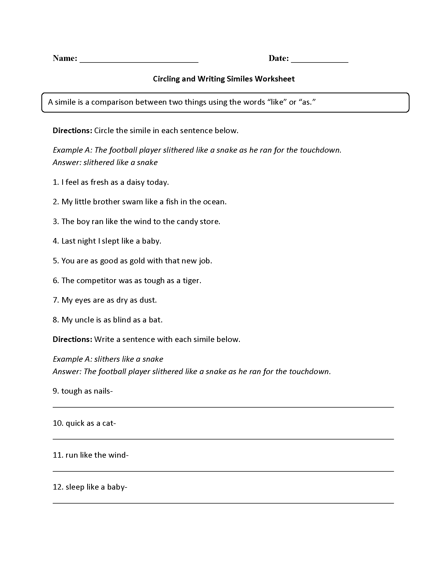 13 Best Images of Metaphors And Similes Worksheets 5th Grade - Similes