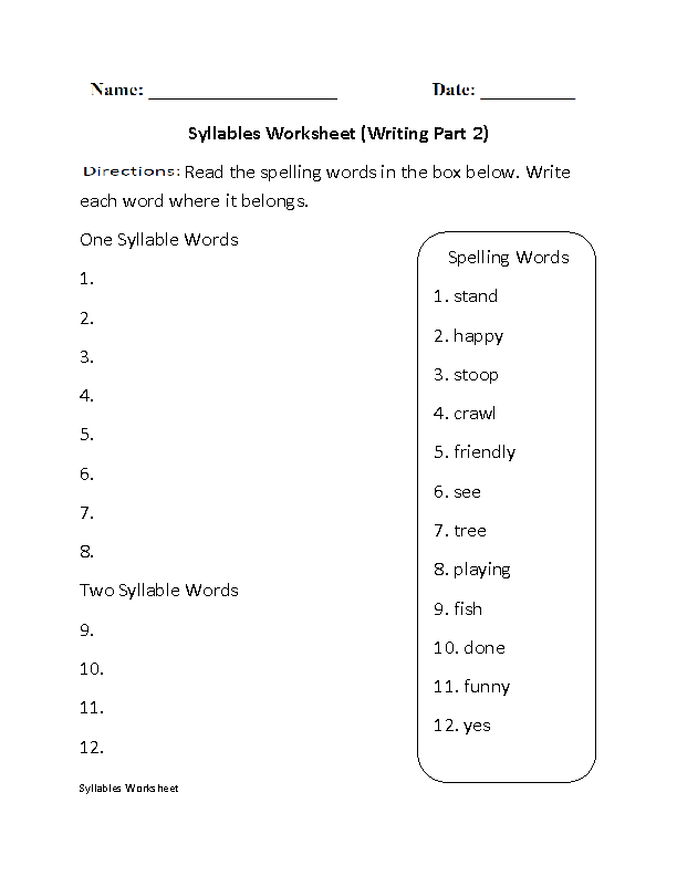 Syllables Worksheets