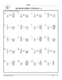 Equivalent and Fraction Common Denominator Worksheets