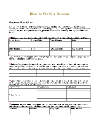 How to Write a Resume Worksheet