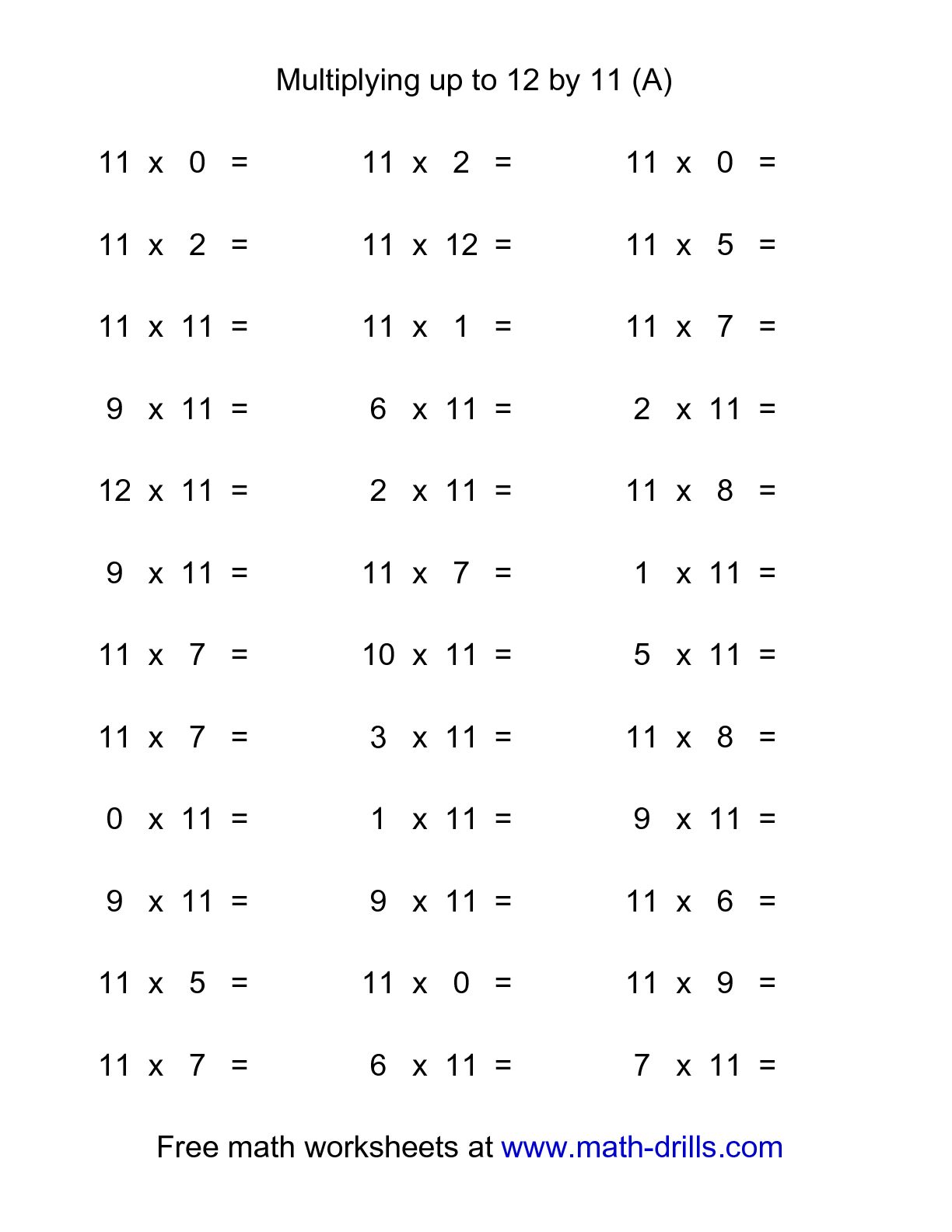 11 Multiplication Facts Worksheet