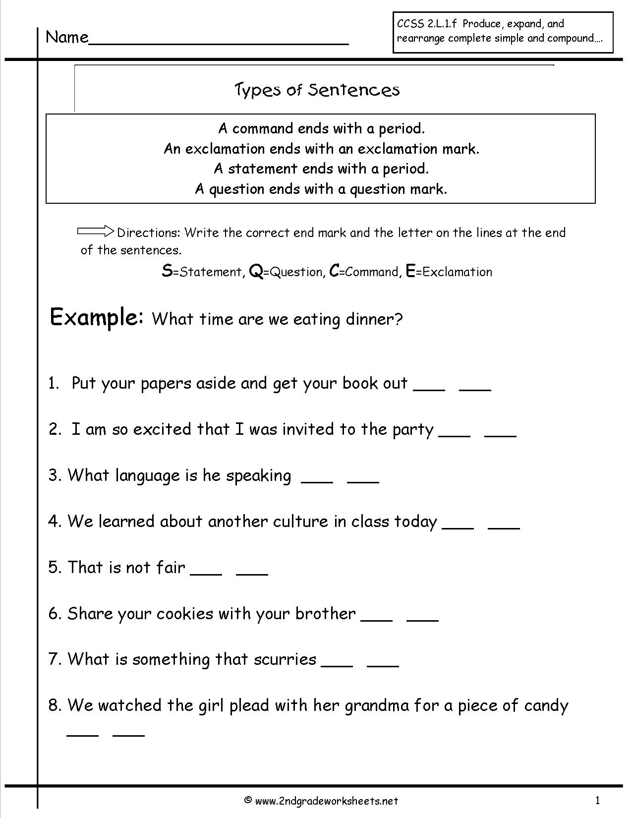 4 Types Of Sentences Free Worksheets