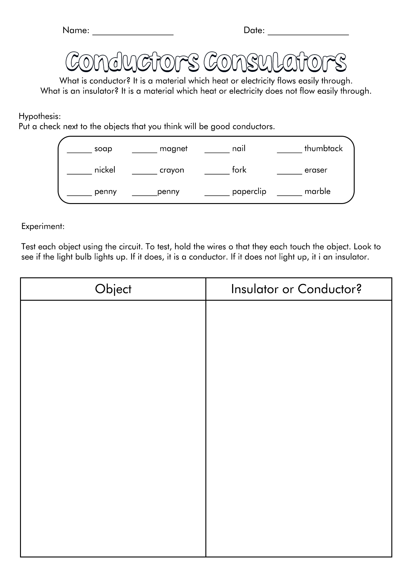 Basic Electricity Worksheet