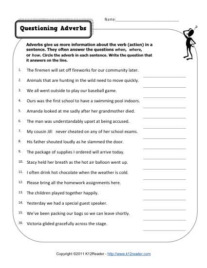 Adverb Printable Worksheets 2nd Grade