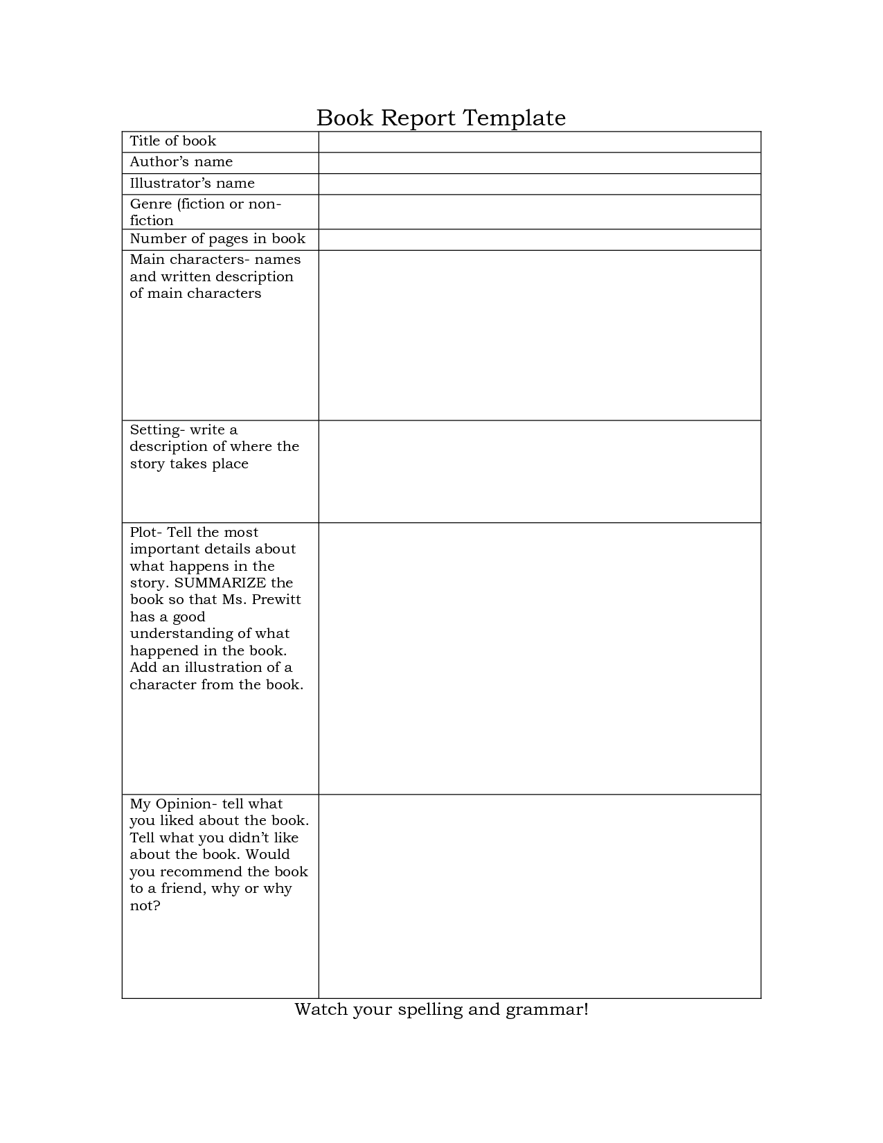 Book Report Outline Template