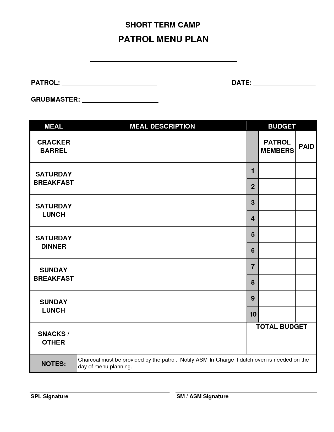 13 Best Images of Boy Scout Day 5 Meal-Planning Worksheet - Menu