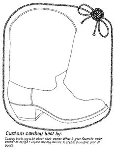 Cowboy Boot Coloring Template