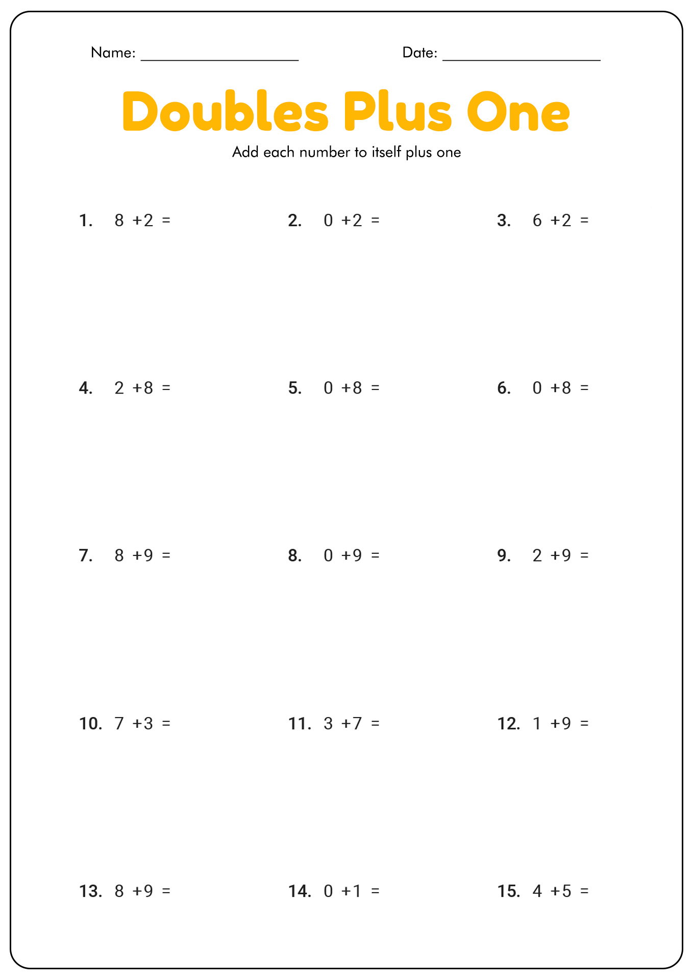 19 Best Images of Doubles Fact Practice Worksheet Doubles Plus One