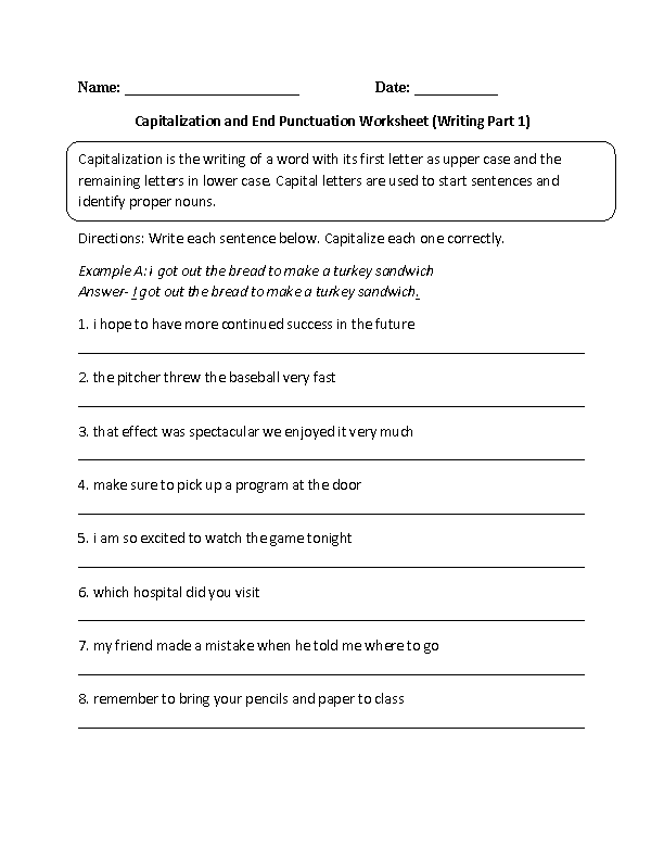 End Punctuation and Capitalization Worksheet