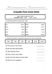 Irregular Past Tense Verb Worksheet