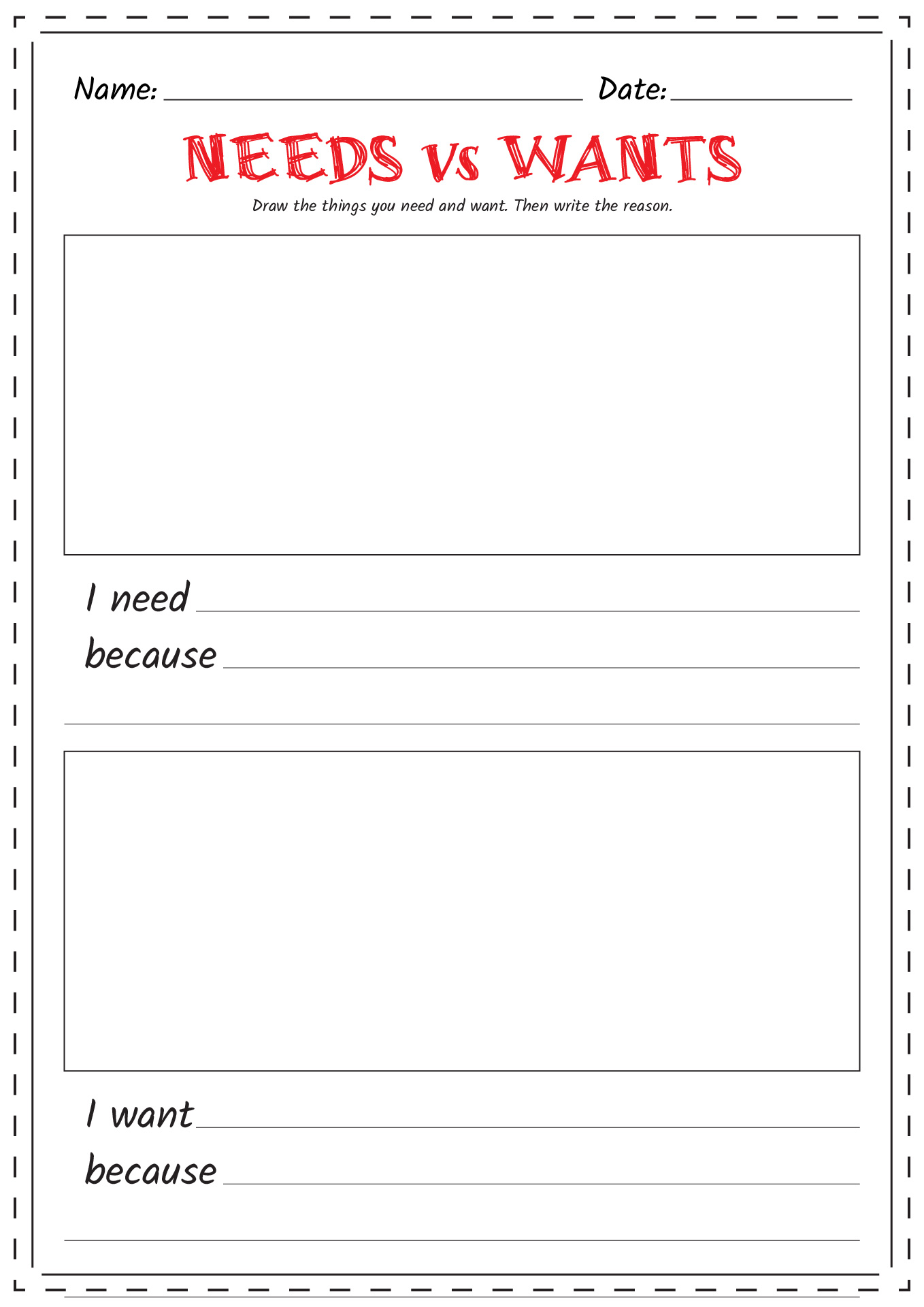 Needs Vs Wants Worksheet